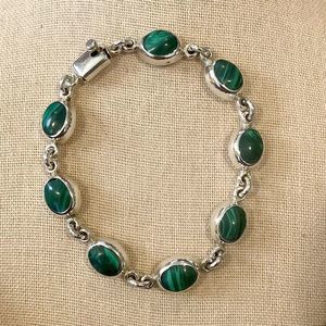 TAXCO Sterling Silver Green Malachite Linked Bracelet
